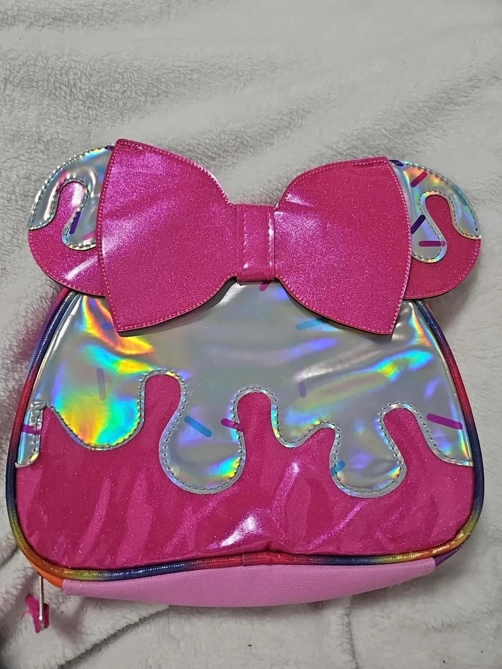 Disney Minnie Mouse Insulated Lunch Bag Pink Bow Holographic Rainbow